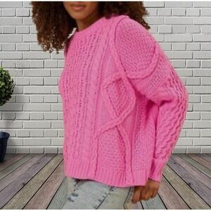 Altar'd State Pink VERY Oversized Cropped Sweater Sz XXS 52" Bust Chunky Cable
